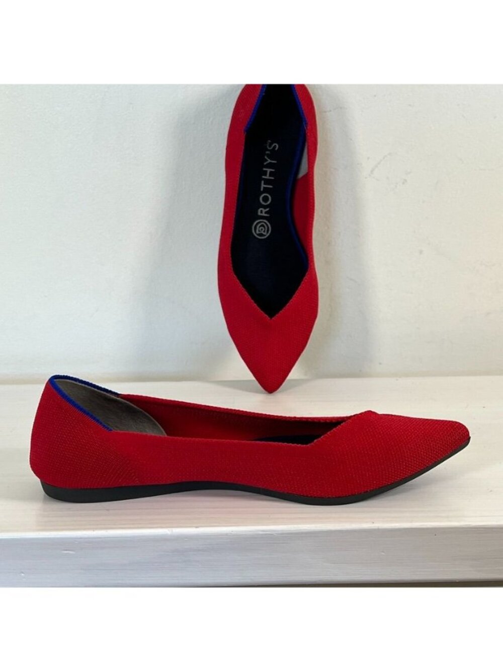 Rothys The Pointe II Red Knit Ballet Flats Blue Trim Womens Sz 8W Preppy Office - Picture 5 of 10